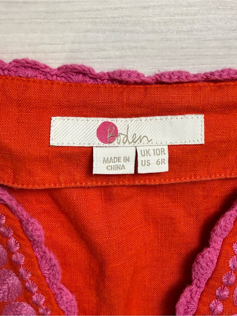 Boden Red linen Dress with Pink Embroidery - Picture 3 of 5